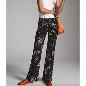 Anthropologie Pilcro Women's Black Size 26 Mid-Rise Floral Pants, Wide Leg